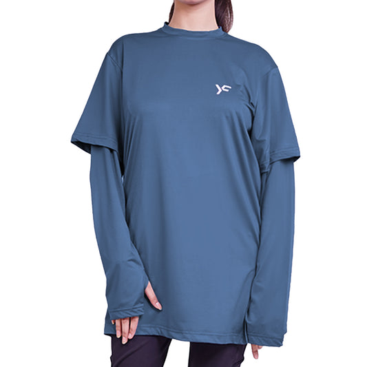 Blue Double Sleeves Top for Modest Activewear for Women
