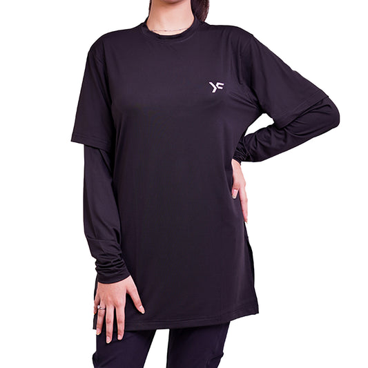 Black Double Sleeves Top for Modest Activewear for Women